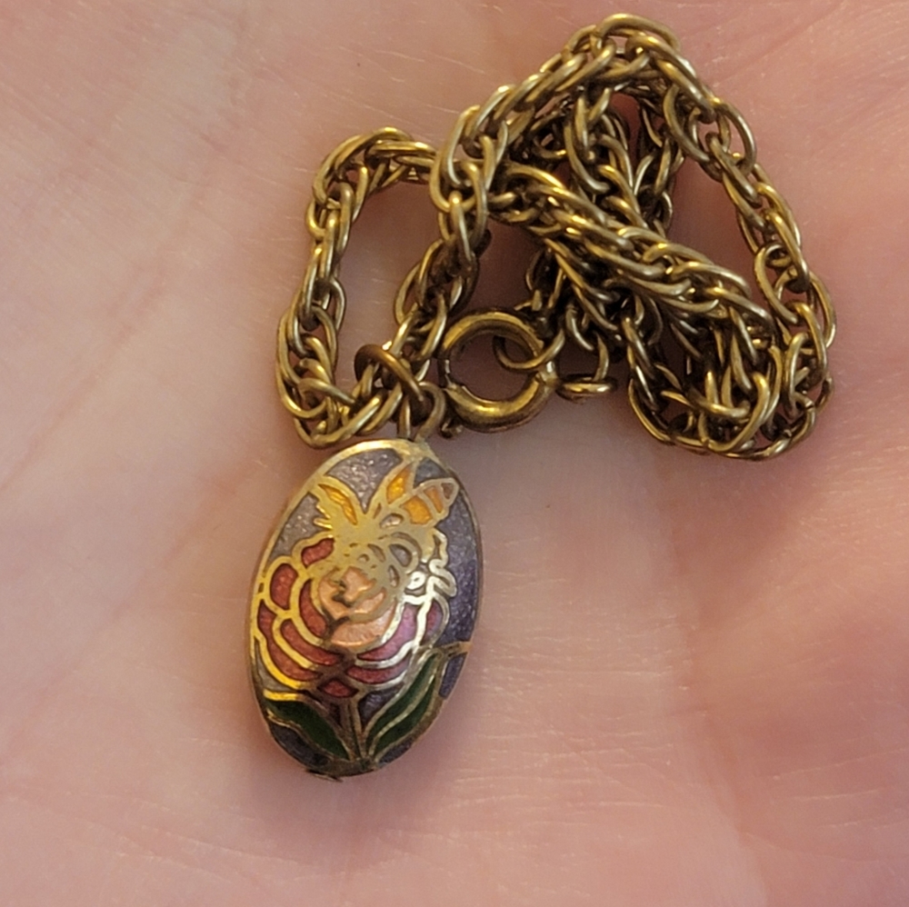 Vintage butterfly and floral double sided Cloisonne charm bracelet